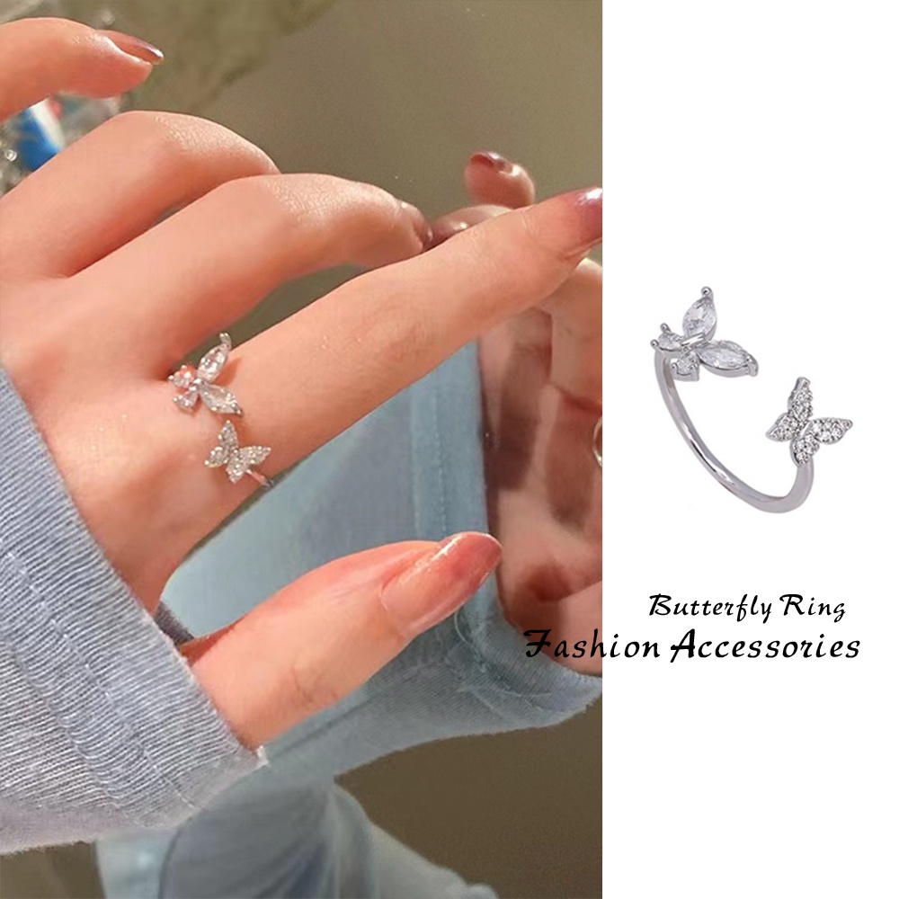 Cincin Kupu-Kupu Simple silver open ring Untuk Aksesoris Perhiasan Wanita