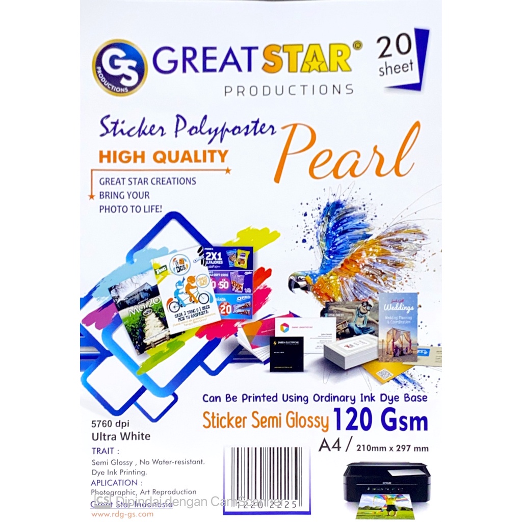 

Sticker Polyposter Pearl A4/20 Lembar Great Star I Semi Glossy