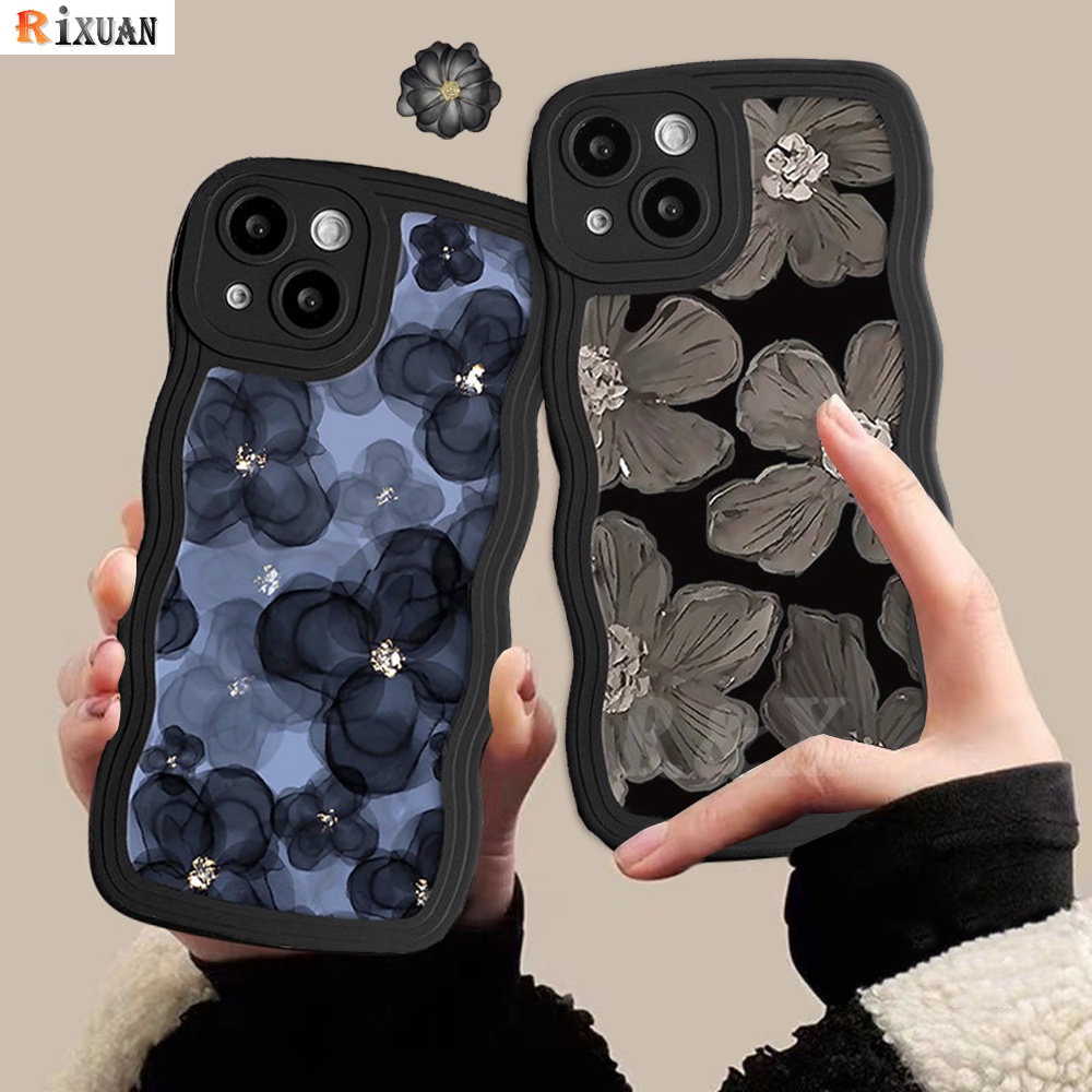 IPHONE Casing Bunga Tepi Bergelombang Kompatibel Untuk Iphone7 14 8 6 6s Plus 11 14 12 13 Pro Max X 7Plus XR XS Max SE 2020 Lukisan Minyak Mewah Seni Retro Bunga Tpu Soft Cover RIXUAN