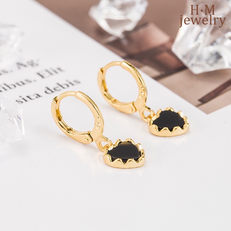 S925 Perak Retro Hitam Indah Anting Cahaya Mewah Bermutu Tinggi Anting-Anting