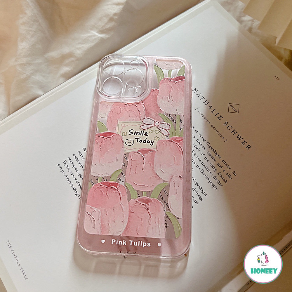 Untuk Iphone11 12 13 14 Pro Max Phone Case Sweet Fresh Transparan Lukisan Tulip Anti Jatuh Untuk iPhone Xr XXs Max7 8 Plus