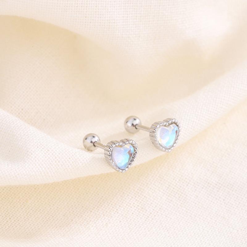 Fashion Blue Opal Anting Sekrup Untuk Wanita Hypoallergenic Elegan Jantung Stud Earring Jewerly Aksesoris