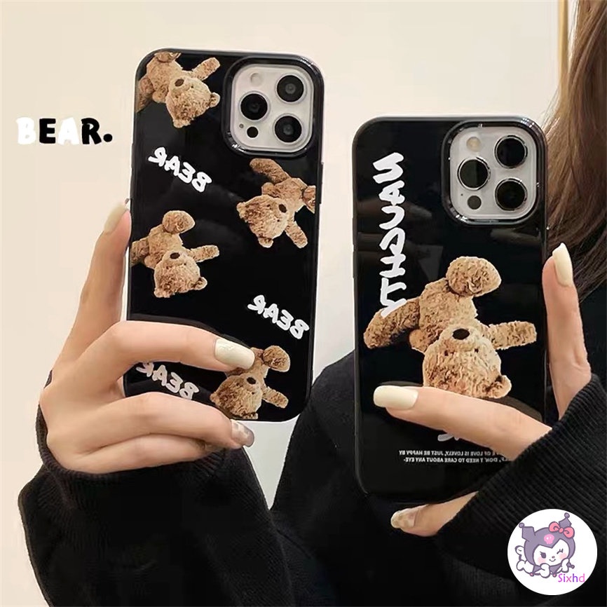 IPHONE Kompatibel Untuk Iphone14 13 12 11 Pro Max SE 2020 X Xr Xs Max8 7 6Plus Hitam Fashion Mainan Beruang Silikon Premium Casing Ponsel Lembut Anti Jatuh Pelindung TPU Cover XJJJJ