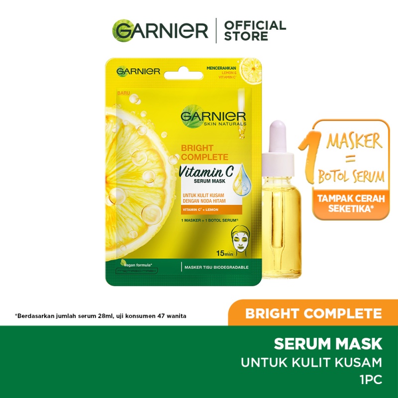 GARNIER Serum Sheet Mask Vitamin C Masker Wajah Bright Complete Skin Care 28gr - Vitamin C Serum men