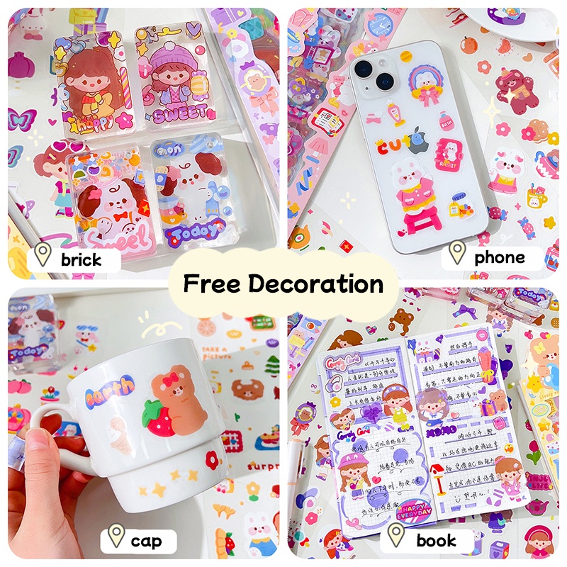 20lembar Transparan Kartun Pet Party Series Strip Stiker Scrapbook Deco DIY Decals