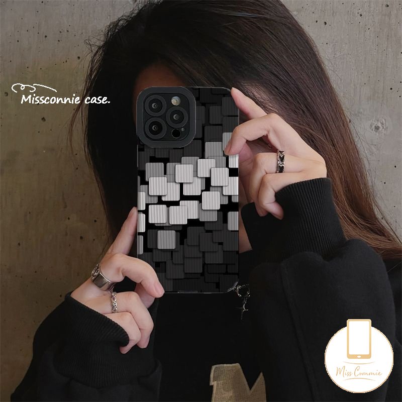 IPHONE Casing Ponsel Kompatibel Untuk Iphone7 8 Plus 14 11 13 12 Pro Max XR X XS Max 7Plus Stiker Tekstur Kulit Mewah Pola Penyambungan Kisi Lembut Tpu Cover