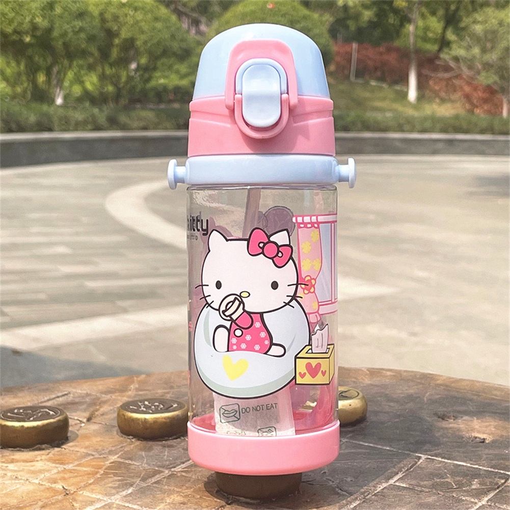 Bottle 450Ml Cangkir Air Sedotan Sanrio Botol Portabel Lucu Kuromi Cinnamoroll Hello Kitty Pot Air Luar Ruangan Cangkir Minum untuk Anak-anak Hadiah Anak Perempuan