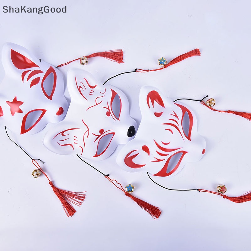 Selip Jepang Halloween Cosplay Rubah Topeng Pesta Setengah Wajah Dicat Tangan Kitsune SKK