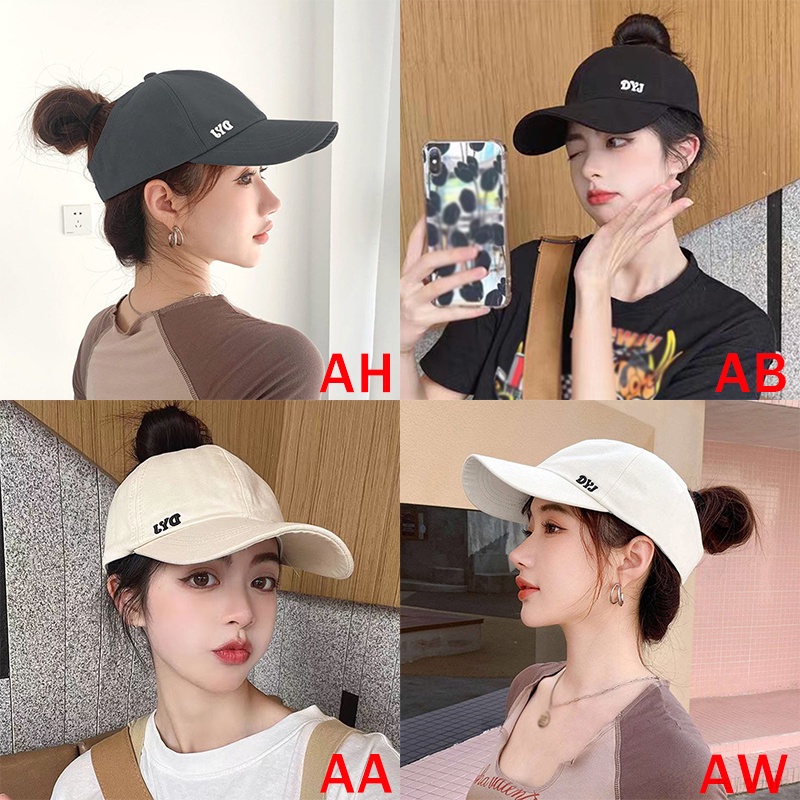 Topi Baseball Wanita Lari Pelindung Matahari Lembut Atas Kasual Bisa Ikat Huruf Ponytail Tinggi Topi Kosong