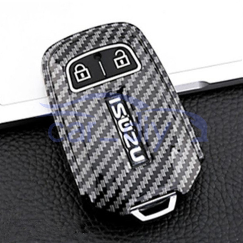 Carbon Fiber ABS Key Case Penutup Remote Mobil Silikon Dengan Gantungan Kunci Untuk Isuzu MUX MU-X D-MAX Pelindung Shell Holder