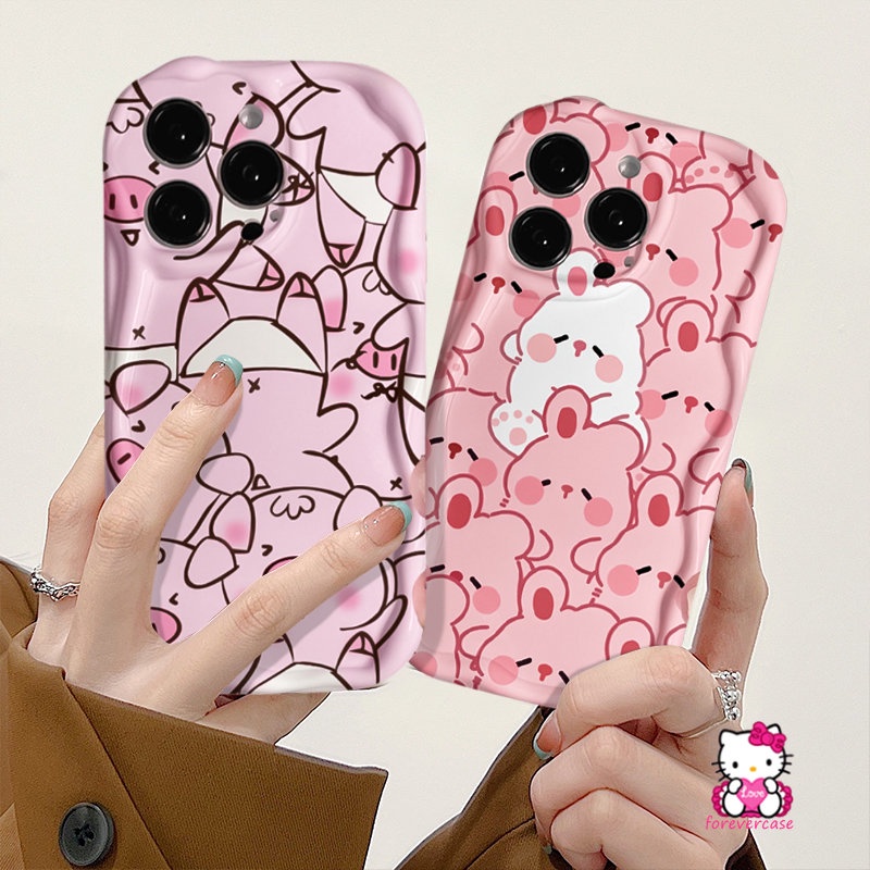 Casing 3D Wavy Curved Edge Glossy Untuk Redmi Note11 10S 8 11s 9 10 10Pro Max Redmi A1 10 9A 9T 9 A2 10A 10C 9C NFC POCO M3 Pink Lucu Kartun Babi Lovely Rabbit Shockproof Soft Cover