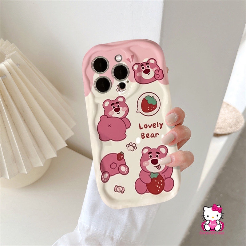 Casing Tepi Melengkung Bergelombang 3D Untuk Redmi Note10 10Pro 11 10 Pro Max Plus 11s 10s Redmi 10C A1 9T 10 10A 9C 9A 9C NFC 9 A2 POCO M3 Kartun Beruang Strawberry Lucu Manyo Soft Cover