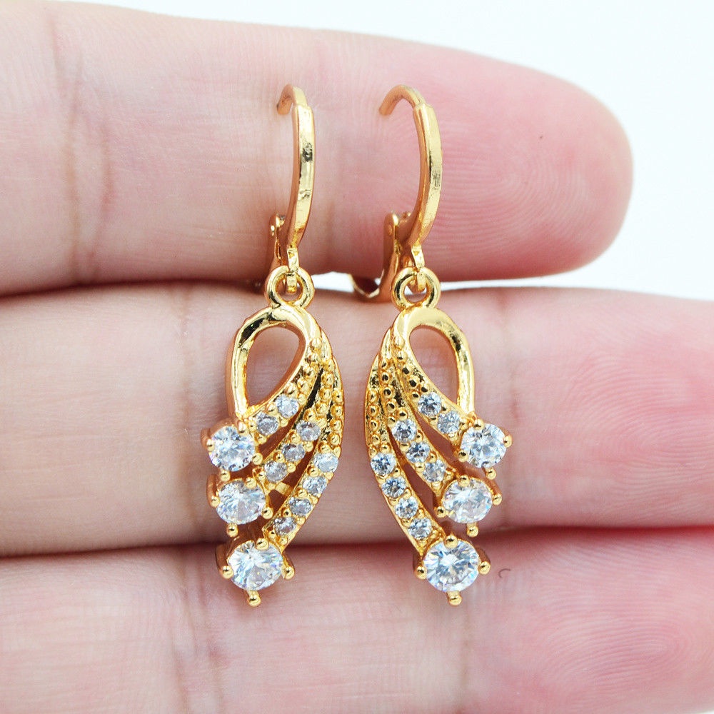 Aksesoris Perhiasan Fashion Goldkingdom Ready Stock Lapis Emas Berwarna Batu Permata Sayap Anting earrings