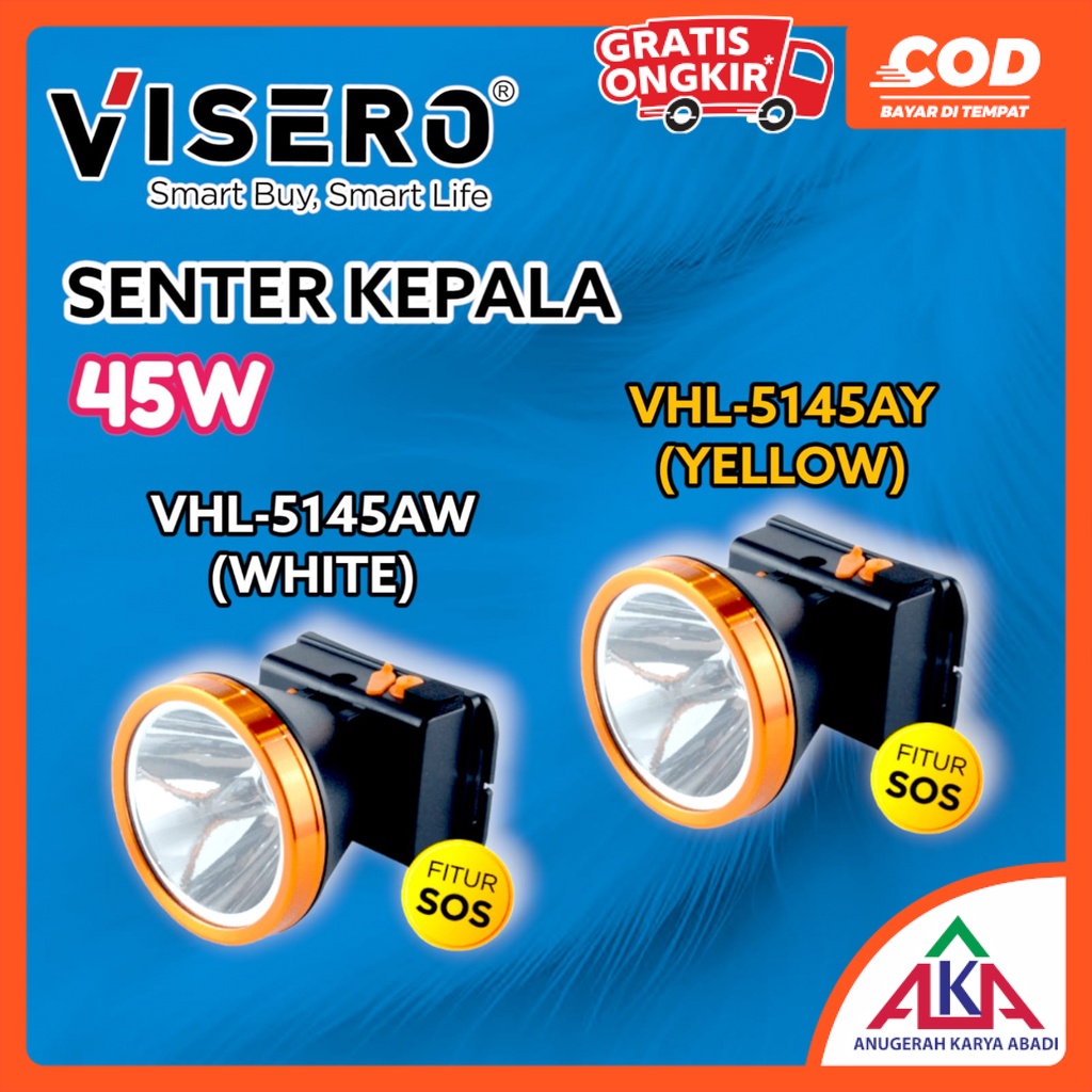 VISERO VHL-5145 Senter Kepala Cas 45W Headlamp Rechargeable Putih / Kuning
