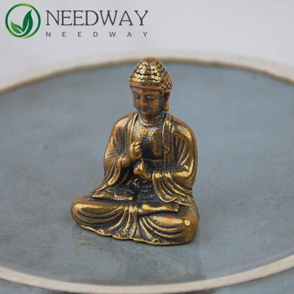 Needway   Sakyamuni Liontin Portable Kuningan Murni Mini Mudah Dibersihkan Kerajinan Tangan Desain Unik Fengshui Miniatur Patung