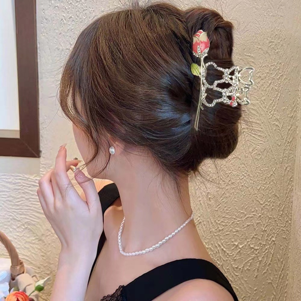Tulip Logam Jepit Rambut Hair Claw Fashion Berlian Imitasi Klip Rambut Wanita Aksesoris Rambut