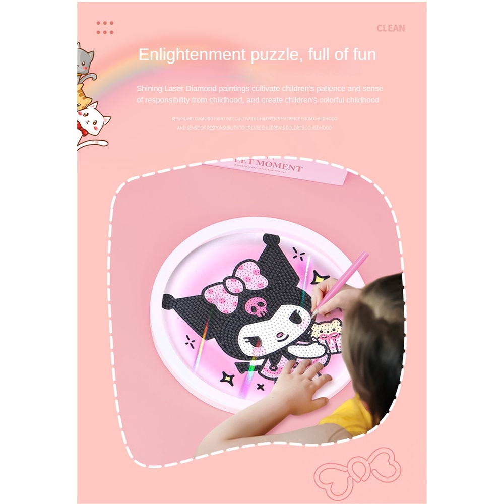 Painting Sanrio Diy Lukisan Berlian untuk Anak-anak Pemula Mudah Kristal Berlian Kartun Stiker Berlian Anak Edukasi Buatan Tangan Lukisan Berlian