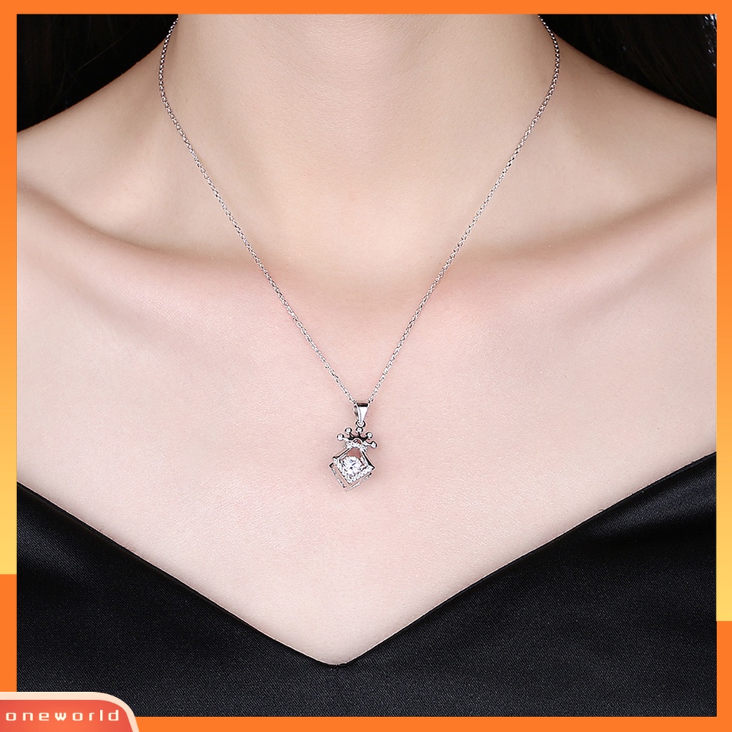 [ONE] Silverhoo Wanita Kalung Hollow Mahkota Leher Dekorasi Berlian Imitasi Klavikula Necklace Untuk Hadiah