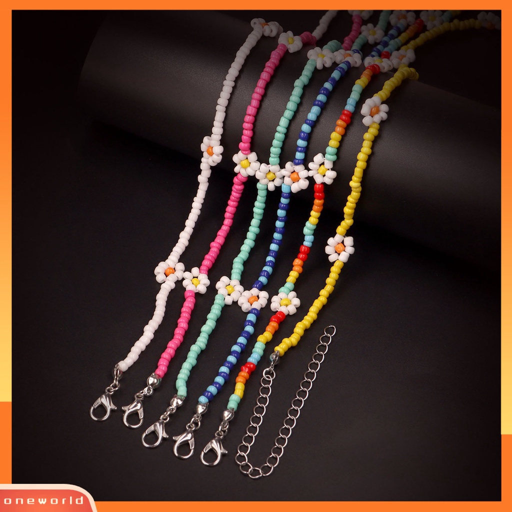 [ONE] Wanita Kalung Warna-Warni Manik-Manik Bunga Perhiasan Electroplating Beads Rantai Klavikula Hadiah Ulang Tahun