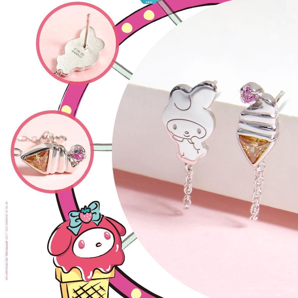 Kawaii Baru Lucu Sanrio Mymelody Anting Ear Studs Plating Silver Hiasan Ins Hadiah Natal Untuk Gadis [ZK]