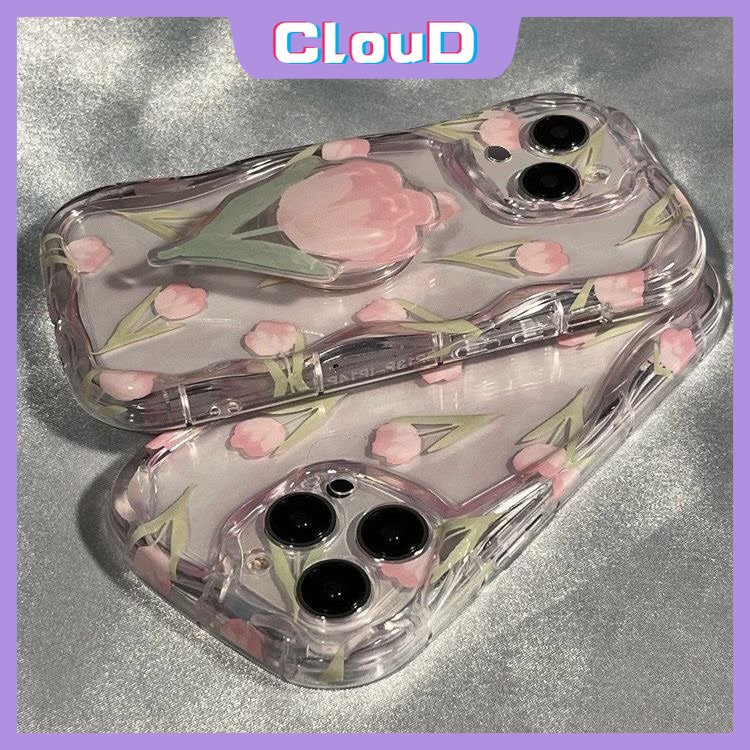 Casing Untuk Realme C35 C20 C31 C21Y C55 C12 C15 C25Y C11 C20A C21 5 6i 7i 5i 5s 9i C25s C17 C33 C25 C3 C30 Fresh Flowers Soft Tpu 3D Wavy Curved Edge Floral Case Dengan Braket Bunga