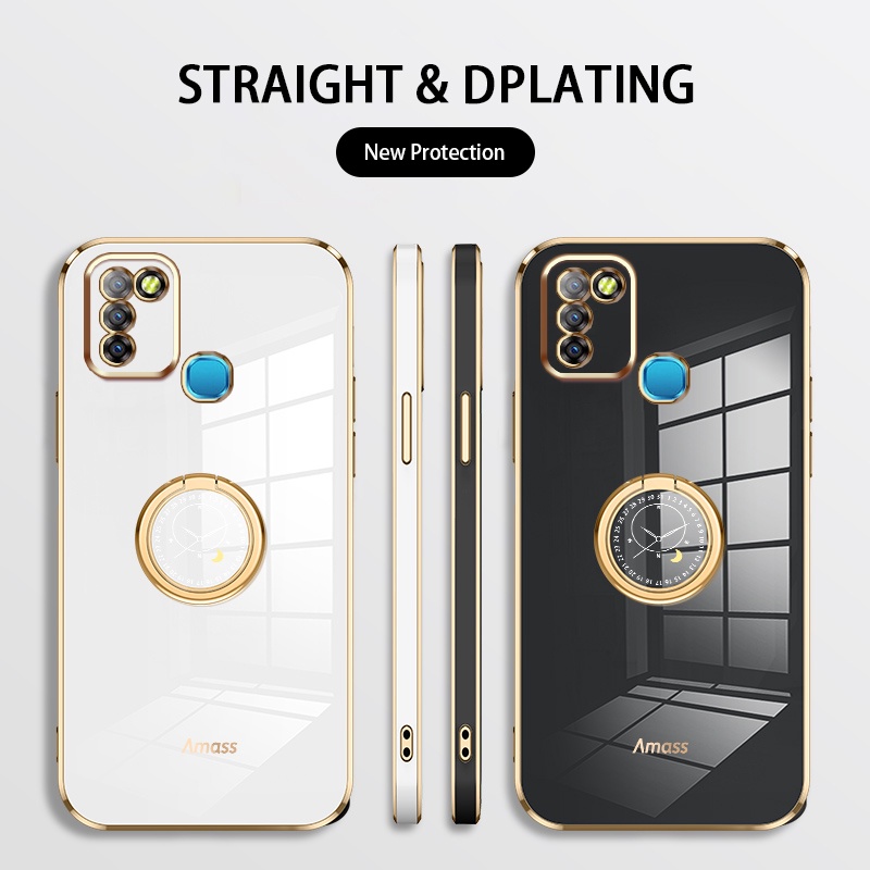 Andyh Casing Ponsel Silikon Ultra Tipis Untuk Infinix Smart5Panas10 Lite X657 X657C X657B Deluxe Fall Protection Gold Band Dengan Jam Cincin Dan Lanyard Gratis