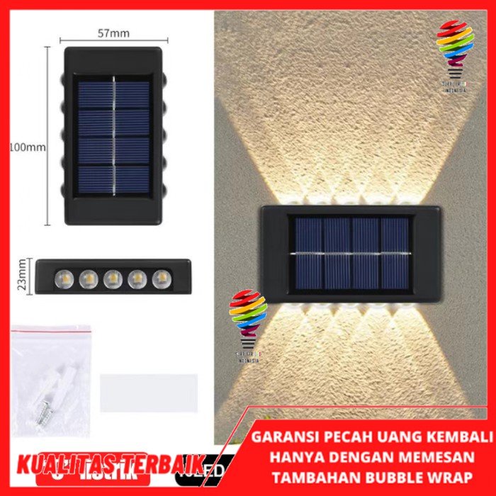 Lampu Dinding Solar Taman Outdoor COB LED Wall Light 2 Arah 10 LED Tenaga Matahari Lampu Hias Taman DInding Pagar Pilar