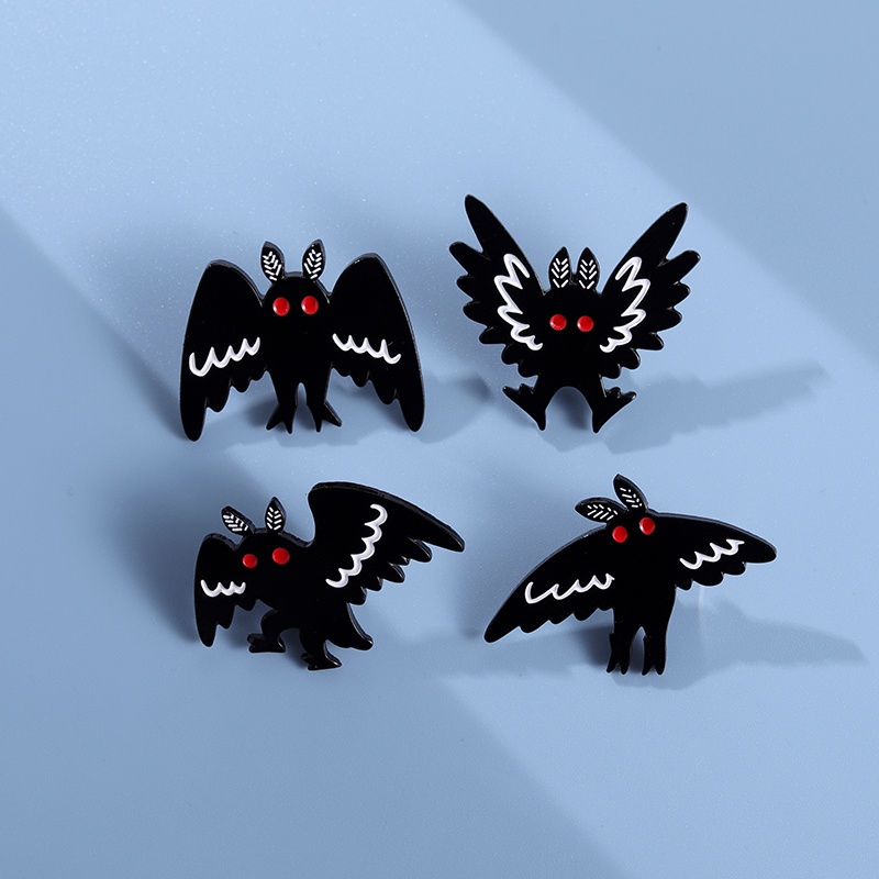 Punk Halloween Mothman Enamel Pin Bros Kerah Lencana Hewan Ngengat Perhiasan Hadiah Wanita Gadis Anime Custom Burung Hitam Aksesoris