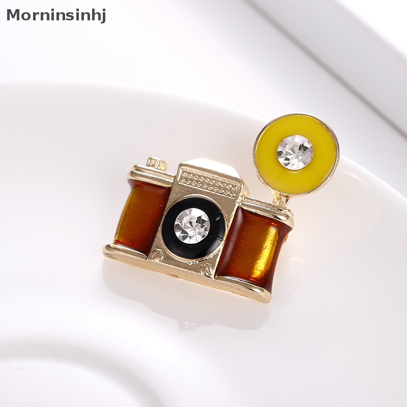 Mornin Fashion Wanita Pria Vintage Kamera Bros Kristal Enamel Pin Decor Perhiasan Hadiah id