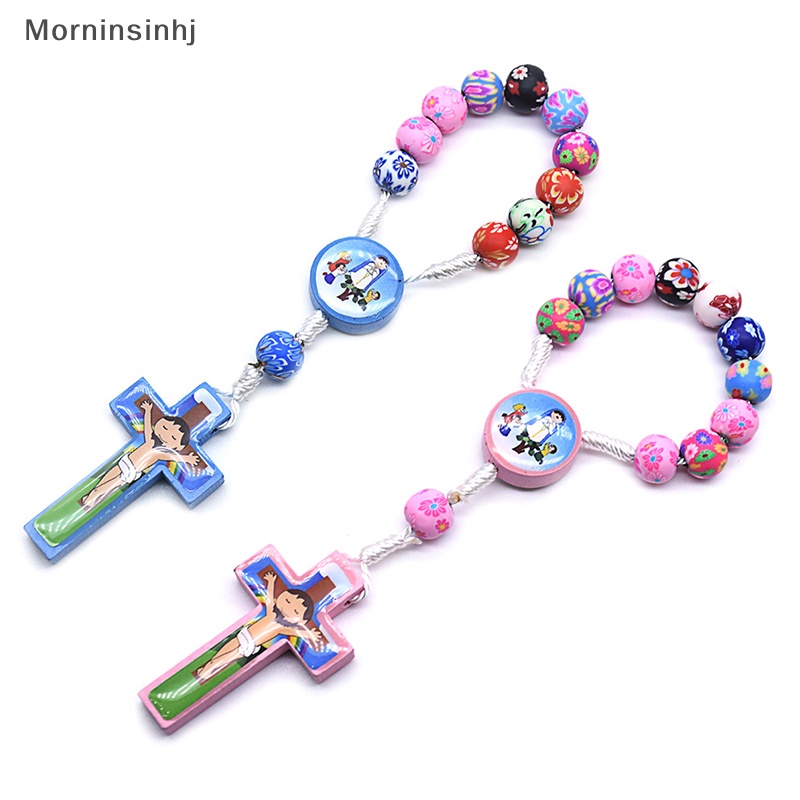 Mornin Colorful Polymer Clay Beads Kartun Anak Salib Rosario Gelang Katolik Kristen Kudus Perhiasan id