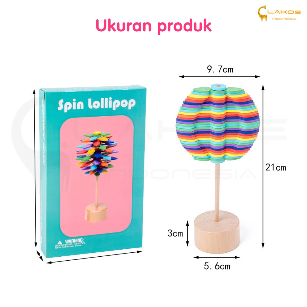 LAKOE Kayu Spiral Lolipop/Mainan lollipop berputar kayu/Mainan Seni Dekorasi Hadiah Anak