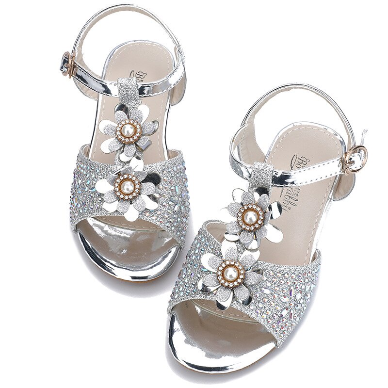 [TERBARU] Girls Shoes Sandals New Fashion Summer Crystal Flowers High-heeled Princess Shoes In Big C