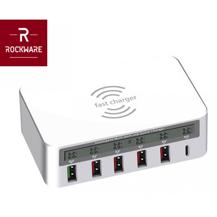 ROCKWARE WLX-818F - 5 Fast Charging USB and 1 USB Type-C LED Display