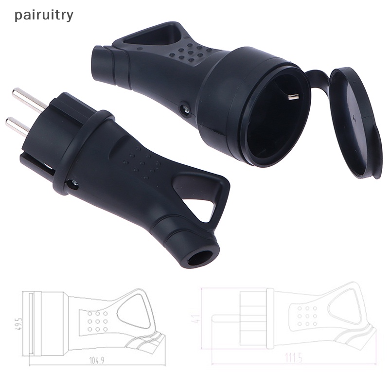 Prt EU Rubber Waterproof Socket Plug Electrial Membumi Konektor Eropa Dengan Penutup IP54 Untuk Kabel Listrik DIY Cord 16A 250V PRT