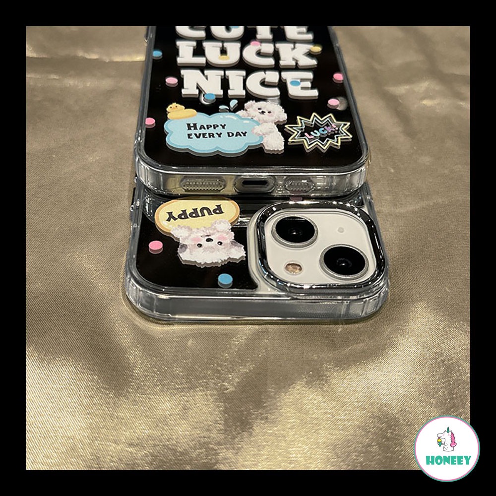 Lucu Huruf Puppy Cermin Ponsel Case Untuk iPhone 14 Pro Max13 11 12 Pro Max Kartun Anjing Berdiri Lembut TPU Penutup Belakang