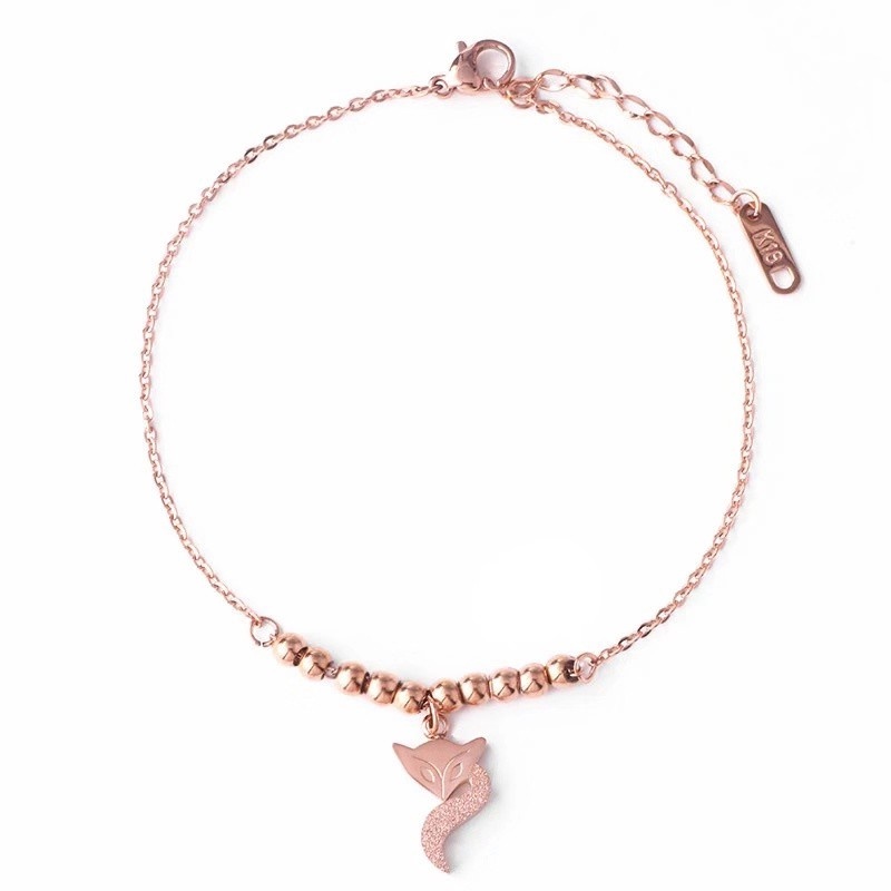 Gaya Baru Gelang Kaki Baja Titanium Rubah Manik Bulat Anti Karat Berlapis 18 K Rose Gold Perhiasan