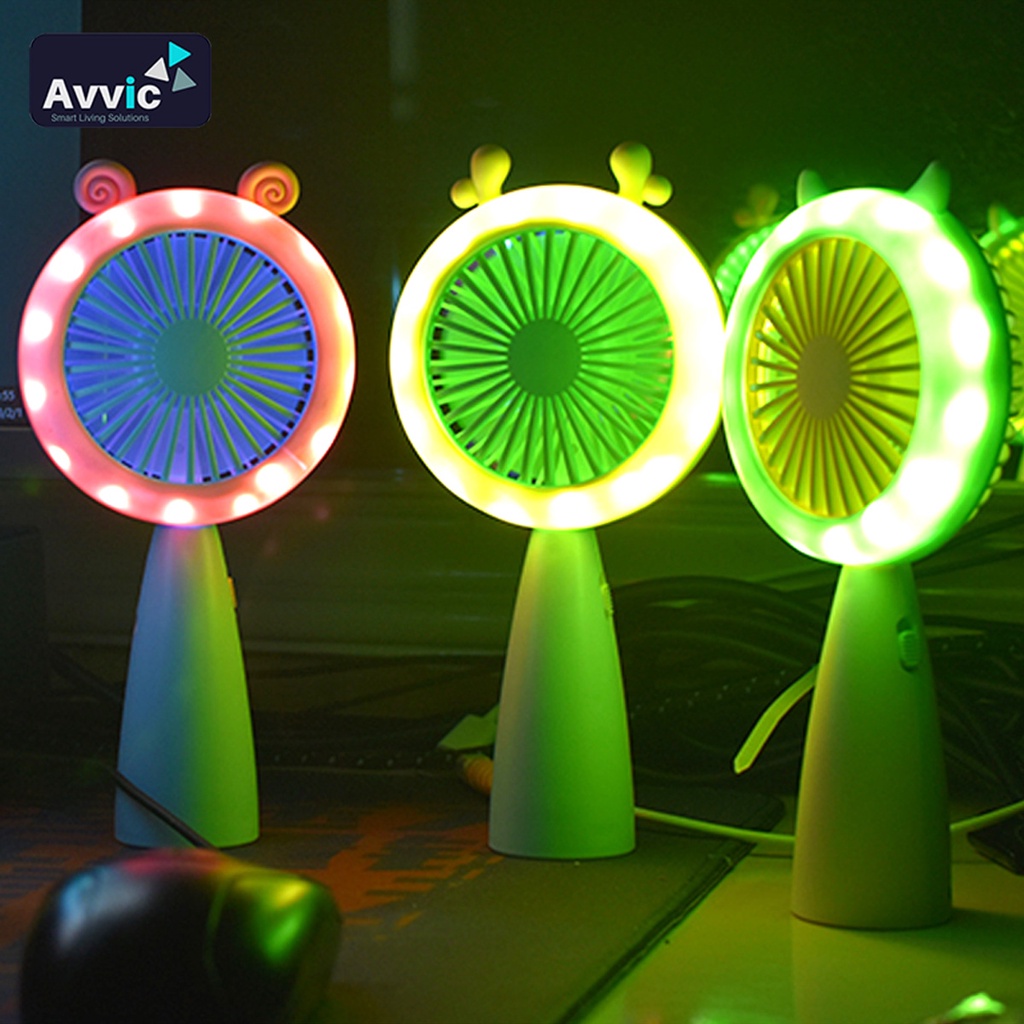 AVVIC Kipas Angin Lampu LED HQ66-17 Mini Portable Handheld Fan LED Light USB Rechargeable