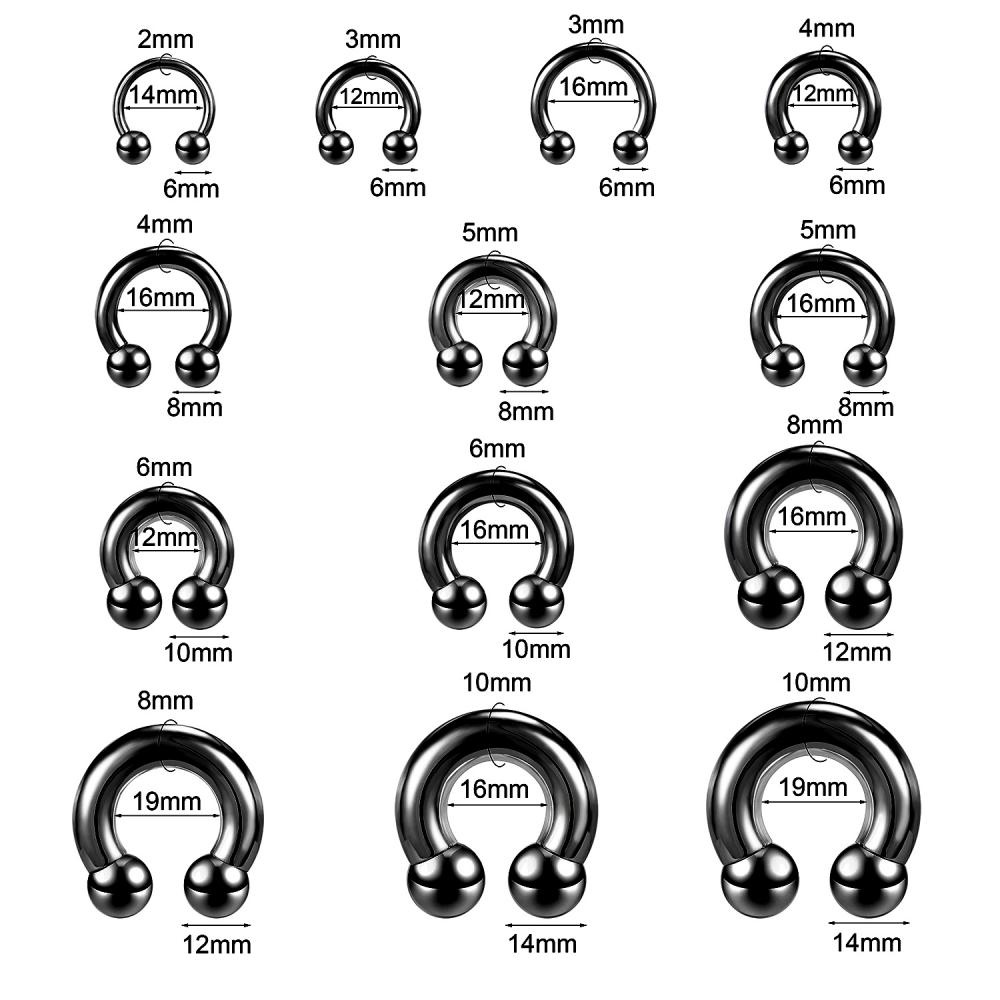 1pc Ukuran Besar Tawana Manik Tapal Kuda Hidung Cincin Stainless Steel BCR Hoop Earring Septum Piercing Besar Gauge Telinga Expander