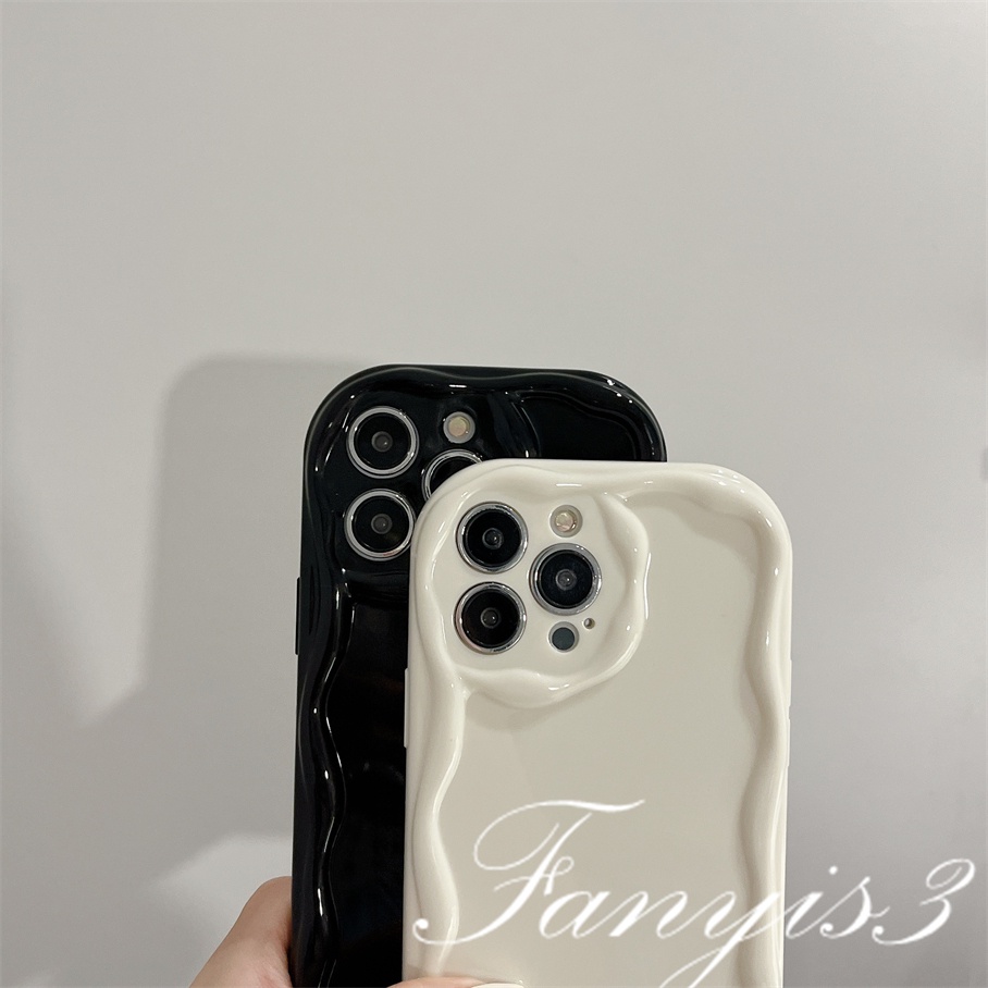 Realme C53 C55 C35 C33 C30 C30s C25Y C21Y C3 C25 C25s C20 C20A C11 C15 8i 9i 5 5i 5s 6i Narzo 50i 50A Prime Hitam Putih Solid Wavy Curved Edge Phone Case TPU Soft Sarung Pelindung