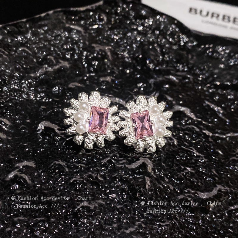 Anting Mutiara Merah Muda Korea Indah Bunga Ear Studs Ins Aksesori Keren