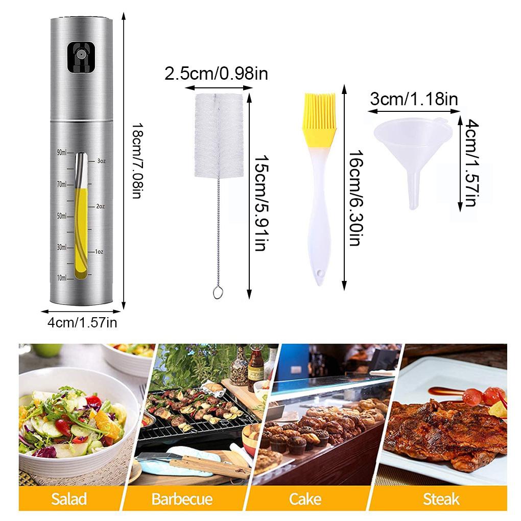 Botol Sprayer Minyak Dapur 100ml BBQ Memanggang Mist Dispenser Graduated Pump Spray Stainless Steel Kaca Peralatan Rumah