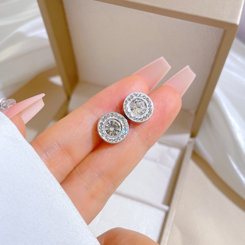 Anting stud bulat zircon titanium stainless steel 316L import harga grosir bisa cod