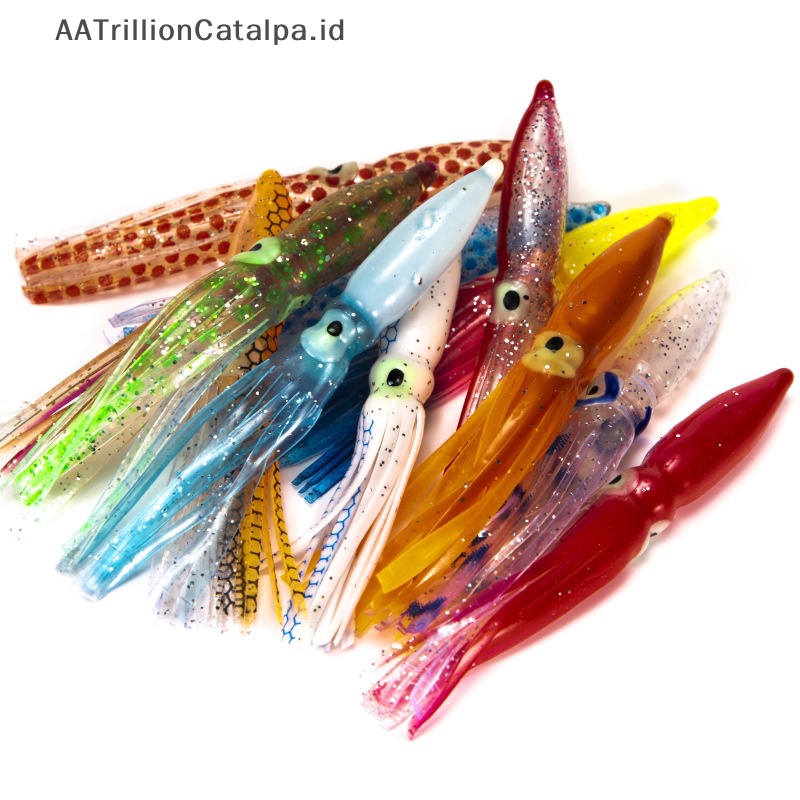 Aatrillioncatalpa 10pcs/lot Luminous Squid Rok Soft Lure Night Fishing Lure Glow Umpan Karet ID