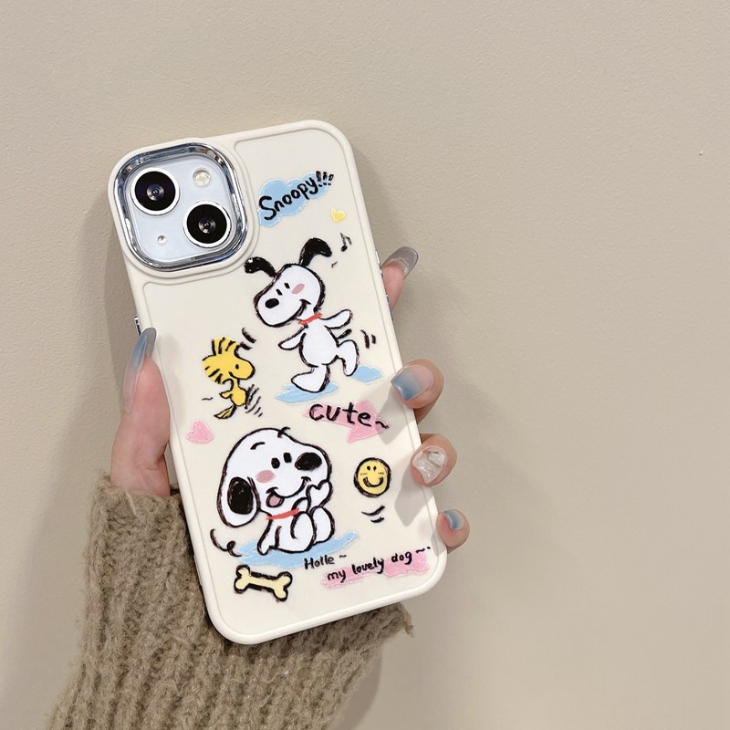 All New Electroplated Camera Skin Silicone Soft Case IPhone 11 12 13 14 Pro Max Fashion Wanita Hadiah Lucu Kartun Ponsel Case Lucu Indah Snoopy