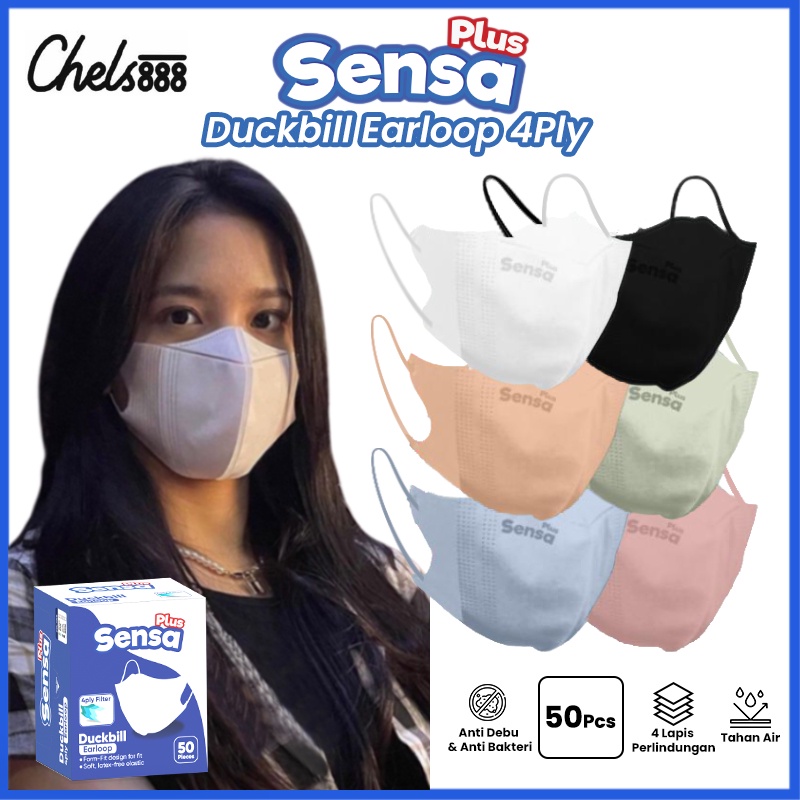 Masker Duckbill 4ply Earloop Sensa Plus isi 50pcs