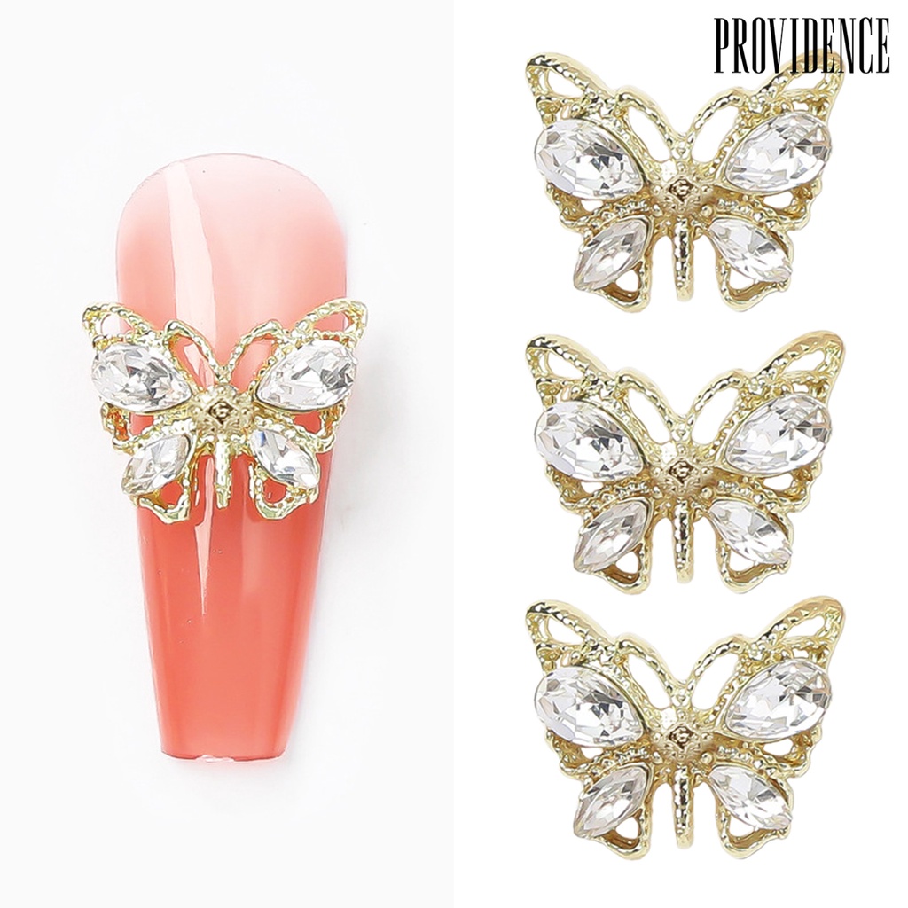 Providence 20 Pcs Butterfly Nail Charms Shining Rhinestones Inlay Faux Crystal 3D Charms DIY Manicure Aksesoris Nail Art Perhiasan Ponsel Case Dekorasi Perlengkapan Kuku