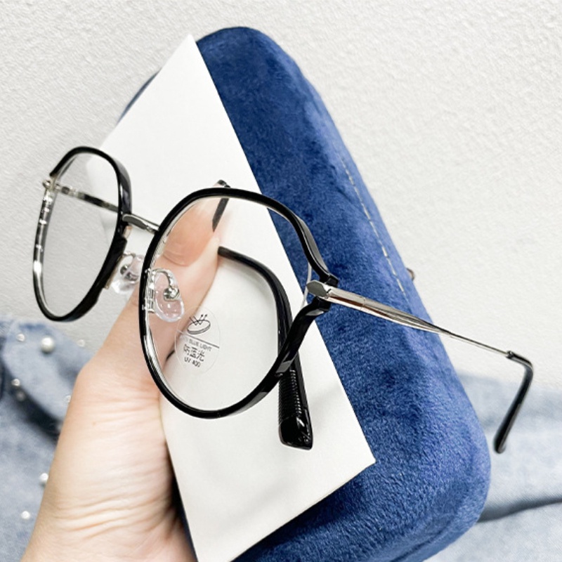 (YUZHU) Kacamata TR Mata Kucing Mode Baru Korea Bingkai Putaran Fashion Anti Cahaya Biru Eyeglasses Unisex