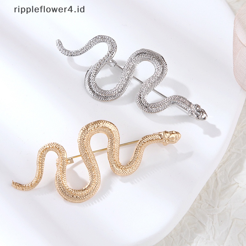 {rippleflower4.id} Tren Mode Baru Hewan Vintage Logam Ular Bros Desain Unik Temperamen Warna Emas Ular Bros Pin Hadiah Kerah Aksesoris Lencana~