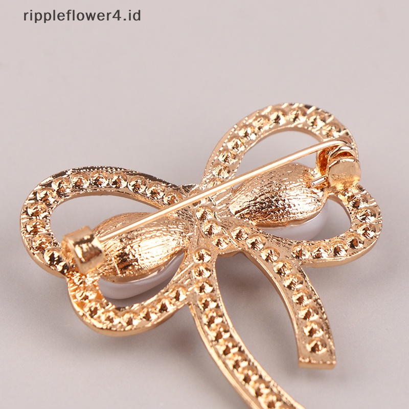 {rippleflower4.id} Berlian Imitasi Busur Kupu-Kupu Bros Untuk Wanita Ikatan Simpul Bros Pin Vintage Fashion Perhiasan Mutiara Bros Perlengkapan Pesta Hadiah~