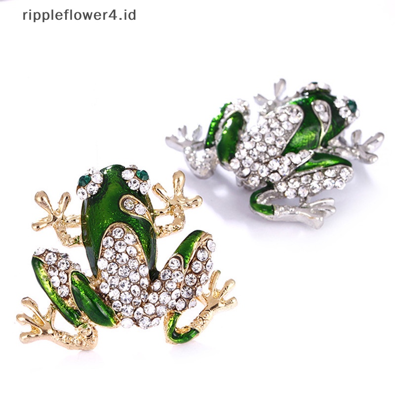 {rippleflower4.id} Bros Kodok Hijau Kristal Berlian Imitasi Hewan Bros Jas Kerah Pin Perhiasan Hadiah~